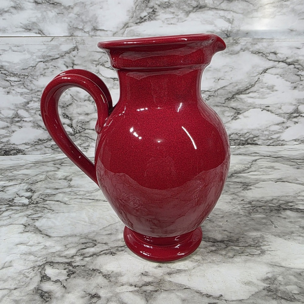 Bleu D'Argile Fait Main Art Pottery Red Pitcher Vase Made In France 9" Inch